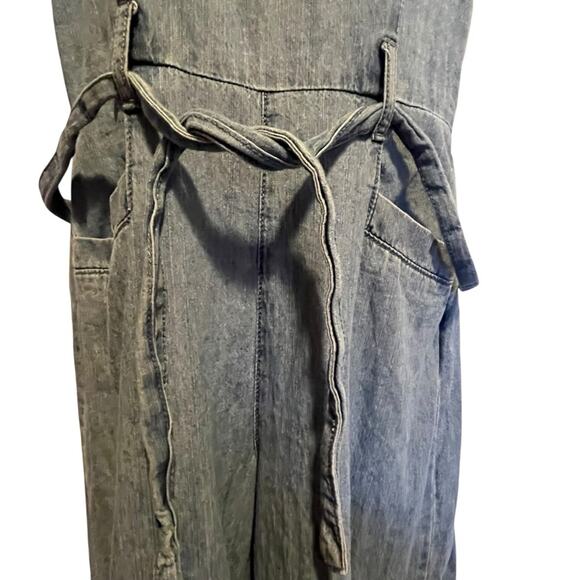 Rewash 100% Cotton Jumpsuit M Chambray Blue Wide Leg Belted Coastal Cowgirl - Picture 8 of 13